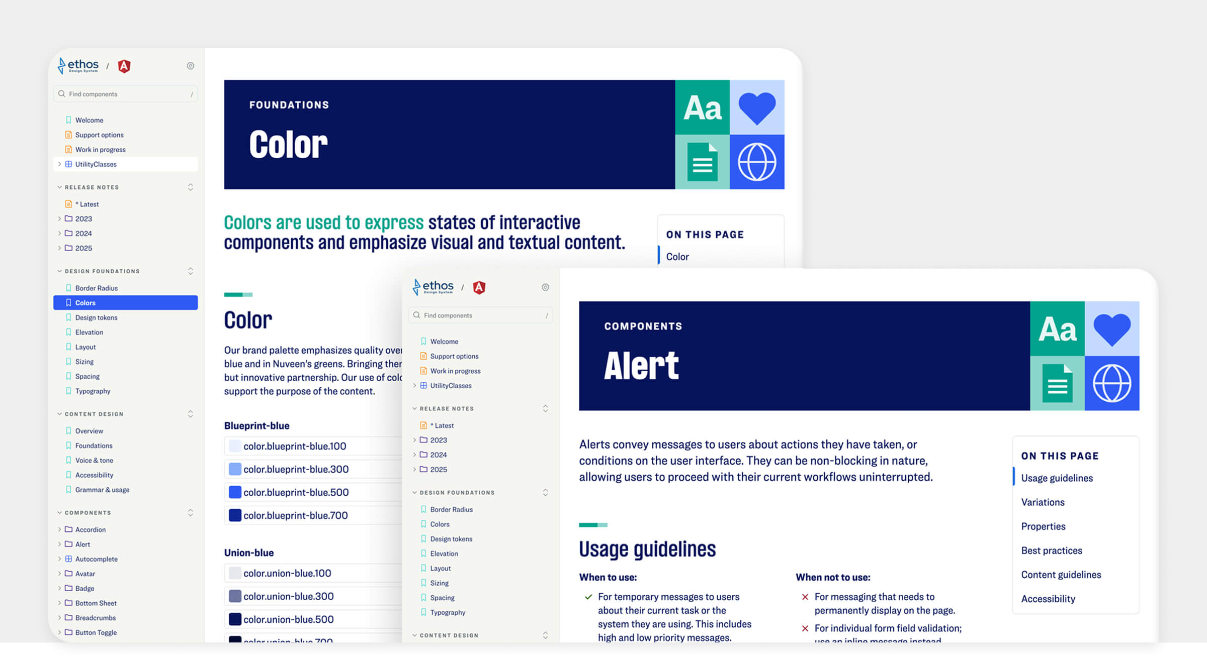 Design system documentation covering usage guidance and governance